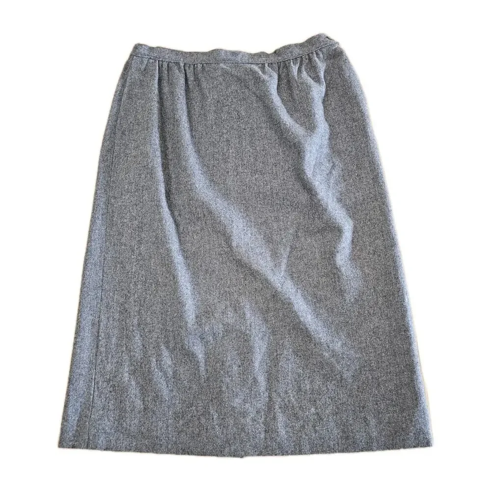 Vintage PENDLETON Size 14 Gray Herringbone Pleated Midi Wool Skirt USA Made
